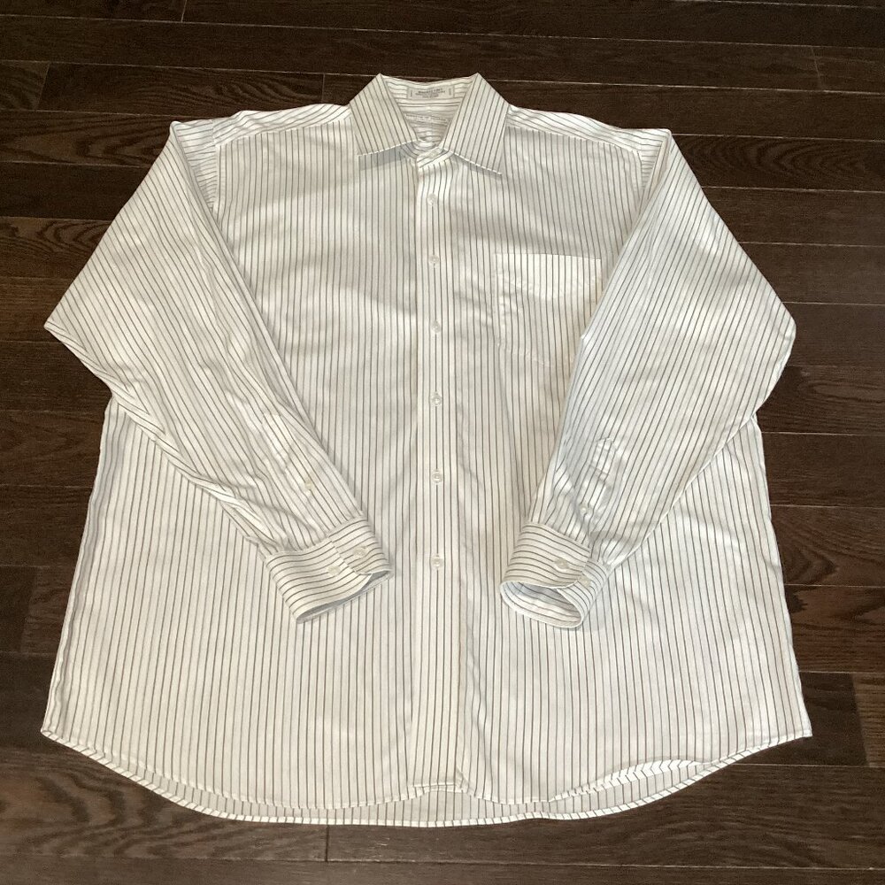 Blue Brown White Stripe Pinpoint Cotton Long-sleeve Dress Shirt - 16.5x34/35